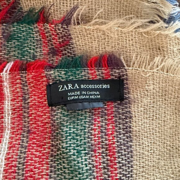 Zara Blanket Scarf Red and Tan Plaid - Picture 5 of 5